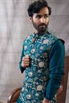 Shop_Soup By Sougat Paul_Green Silk Embroidery Vintage Floral Print Bundi Kurta Set _Online_at_Aza_Fashions