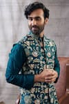 Soup By Sougat Paul_Green Silk Embroidery Vintage Floral Print Bundi Kurta Set _at_Aza_Fashions