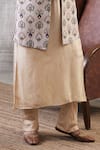 Shop_Soup By Sougat Paul_Beige Muslin Embroidery Sarouk Peacock Feather Motif Print Jacket And Kurta Set _Online_at_Aza_Fashions