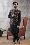 Soup By Sougat Paul_Black Silk Embroidery Geometric Print Bundi And Kurta Set _Online_at_Aza_Fashions