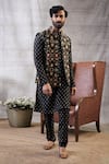 Buy_Soup By Sougat Paul_Black Silk Embroidery Geometric Print Bundi And Kurta Set _Online_at_Aza_Fashions
