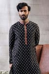 Buy_Soup By Sougat Paul_Black Silk Embroidery Zahra Malaysian Motif Print Kurta With Pant _Online_at_Aza_Fashions