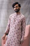 Soup by Sougat Paul_Pink Malaysian Silk Print Peacock Sarouk Abstract Kurta With Pant  _at_Aza_Fashions