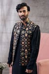 Soup by Sougat Paul_Black Malaysian Silk Printed Bundi Geometric And Kurta Dhoti Pant Set _Online_at_Aza_Fashions