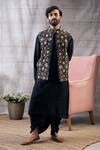 Buy_Soup by Sougat Paul_Black Malaysian Silk Printed Bundi Geometric And Kurta Dhoti Pant Set _Online_at_Aza_Fashions