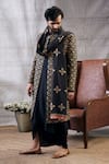 Soup by Sougat Paul_Black Malaysian Silk Print Geometric Zahra Longline Jacket And Kurta Set  _Online_at_Aza_Fashions