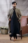 Buy_Soup by Sougat Paul_Black Malaysian Silk Print Geometric Zahra Longline Jacket And Kurta Set  _Online_at_Aza_Fashions