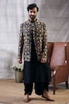 Soup by Sougat Paul_Black Malaysian Silk Printed Jacket Geometric Zahra And Kurta Set  _Online_at_Aza_Fashions