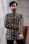 Buy_Soup By Sougat Paul_Black Muslin Embroidery Zahra Geometric Print Bandhgala And Kurta Set _Online_at_Aza_Fashions