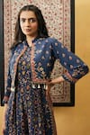 Shop_Soup By Sougat Paul_Blue Crepe Embroidery, Tassels Mandarin Zahra Printed Jumpsuit With Jacket _Online_at_Aza_Fashions