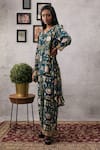 Soup By Sougat Paul_Green Crepe Embroidery Round Neck Mehr Garden Print Kurta And Flared Pant Set _Online_at_Aza_Fashions