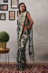 Buy_Soup By Sougat Paul_Green Crepe, Brocade Sequins, Mehr Printed Pre-draped Saree With Blouse _Online_at_Aza_Fashions