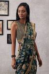 Shop_Soup By Sougat Paul_Green Crepe, Brocade Sequins, Mehr Printed Pre-draped Saree With Blouse _Online_at_Aza_Fashions