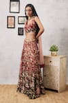 Soup By Sougat Paul_Red Silk, Net Embroidery, Sequins Round Neck Mehr Lehenga Set _Online_at_Aza_Fashions