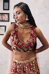 Buy_Soup By Sougat Paul_Red Silk, Net Embroidery, Sequins Round Neck Mehr Lehenga Set _Online_at_Aza_Fashions