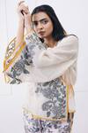 Shop_Soup By Sougat Paul_Cream Handloom Cotton, Silk Embroidery V-neck Yasmin Printed Overlap Co-ord Set _Online_at_Aza_Fashions