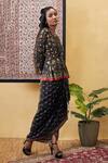 Soup By Sougat Paul_Black Cotton, Silk Embroidery Round Zahra Printed Draped Dress And Jacket Set _Online_at_Aza_Fashions