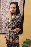 Buy_Soup By Sougat Paul_Black Cotton, Silk Embroidery Round Zahra Printed Draped Dress And Jacket Set _Online_at_Aza_Fashions