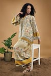 Soup By Sougat Paul_Yellow Cotton, Silk Embroidery, Tassels Bird And Tile Pattern Shirt With Pant _Online_at_Aza_Fashions
