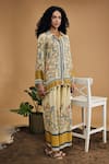 Shop_Soup By Sougat Paul_Yellow Cotton, Silk Embroidery, Tassels Bird And Tile Pattern Shirt With Pant _Online_at_Aza_Fashions