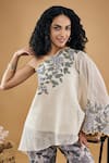 Shop Soup By Sougat Paul White Linen, Handloom Cotton Applique, Embroidery One Yasmin Top With Pant Online at Aza Fashions Shop_Soup By Sougat Paul_White Linen, Handloom Cotton Applique, Embroidery One Yasmin Top With Pant _Online_at_Aza_Fashions