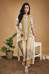 Soup By Sougat Paul_Yellow Cotton, Silk Embroidery Bird And Tile Print High-low Shirt With Pant _Online_at_Aza_Fashions