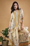 Buy_Soup By Sougat Paul_Yellow Cotton, Silk Embroidery Bird And Tile Print High-low Shirt With Pant _Online_at_Aza_Fashions
