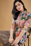 Buy_Soup by Sougat Paul_Multi Color Malaysian Silk Printed Tropical Twilight Band Kurta And Pant Set _Online_at_Aza_Fashions