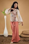 Buy_Soup By Sougat Paul_Peach Linen, Handloom Cotton Embroidery Conversational Patchwork Top And Pant Set _Online_at_Aza_Fashions