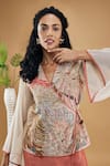 Shop_Soup By Sougat Paul_Peach Linen, Handloom Cotton Embroidery Conversational Patchwork Top And Pant Set _Online_at_Aza_Fashions