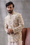 Shop_Soup by Sougat Paul_Beige Brocade Printed Floral Mehr Jacket With Kurta Set  _Online_at_Aza_Fashions