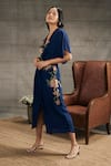 Soup by Sougat Paul_Blue Crepe Embroidery Floral Bloom V Neck Orchid Dress _Online_at_Aza_Fashions