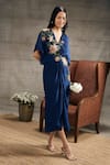 Shop_Soup by Sougat Paul_Blue Crepe Embroidery Floral Bloom V Neck Orchid Dress _Online_at_Aza_Fashions