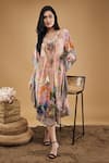 Buy_Soup by Sougat Paul_Multi Color Crepe Tropical Twilight V Neck Pattern Kaftan Dress _Online_at_Aza_Fashions