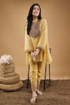 Buy_Soup by Sougat Paul_Yellow Handloom Cotton Hand Embroidered Collar Azra Kurta And Pant Set _Online_at_Aza_Fashions