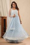 Bairaas_Blue Georgette Embroidered Mirror And Thread Work Square Neck Anarkali Set_at_Aza_Fashions