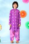 Shop_Cute Couture_Purple Cotton Lace Bandhani Print Kurta Salwar Set _Online_at_Aza_Fashions