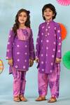 Cute Couture_Purple Cotton Lace Bandhani Print Kurta Salwar Set _at_Aza_Fashions