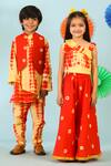 Cute Couture_Red , Satin Embroidery Shibori Bandhani Kurta Set _at_Aza_Fashions