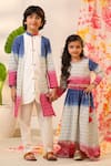 Cute Couture_Pink Poplin, Cotton Embroidery Leaf Print Layered Kurta And Pant Set _at_Aza_Fashions