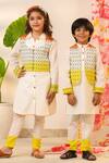 Cute Couture_White Cotton Embroidery Shaded Leaf Print Kurta Set _at_Aza_Fashions