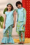 Buy_CUTE COUTURE_Green Poplin And Cambric Rubber Print Geometric Nehru Jacket & Kurta Set _Online_at_Aza_Fashions