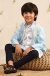 Buy_Cute Couture_White Cotton, Poplin Brush Paint Pattern Jacket And Kurta Set _Online_at_Aza_Fashions