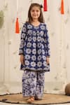 Cute Couture_Blue Poplin, Cotton Lace Floral Print Kurta And Sharara Set _Online_at_Aza_Fashions
