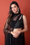 Buy_LABEL SHRISTI CHETANI_Black Crepe Hand Embroidered Sweetheart Neck Blouse Lehenga Set_Online_at_Aza_Fashions