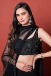 Shop_LABEL SHRISTI CHETANI_Black Crepe Hand Embroidered Sweetheart Neck Blouse Lehenga Set_Online_at_Aza_Fashions