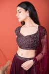 LABEL SHRISTI CHETANI_Wine Crepe Hand Embroidered Sweetheart Neck Pleated Lehenga Set _Online_at_Aza_Fashions