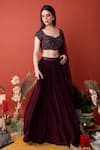 Buy_LABEL SHRISTI CHETANI_Wine Crepe Hand Embroidered Sweetheart Neck Pleated Lehenga Set _Online_at_Aza_Fashions