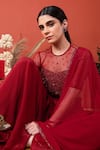 Buy_LABEL SHRISTI CHETANI_Red Crepe Hand Embroidered High Neck Draped Pant Set _Online_at_Aza_Fashions