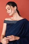 LABEL SHRISTI CHETANI_Blue Crepe Hand Embroidered One Shoulder Draped Dress _Online_at_Aza_Fashions